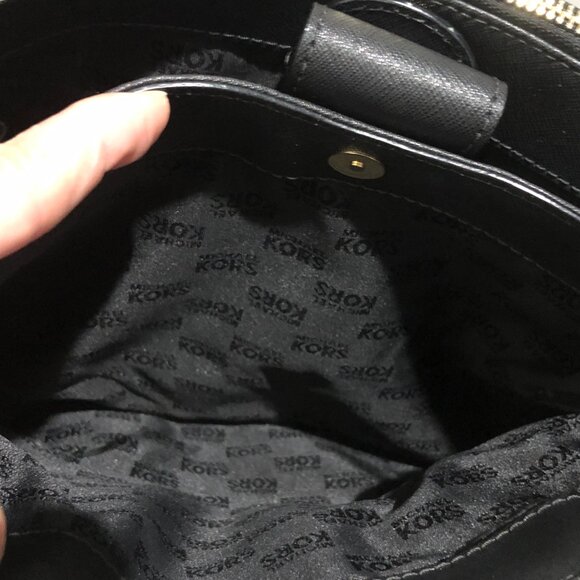 Michael Kors Kellen Black Embossed Leather Medium Satchel Luggage Handbag - Picture 13 of 16